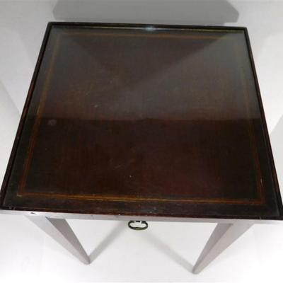 126 Small Wooden Table with Little Drawer with Glass on Top 24 x 11 1/2