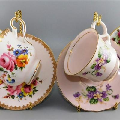 128 Lot of Cups and Saucers with Stands - Rossetti Antique Rose / Royal Grafton