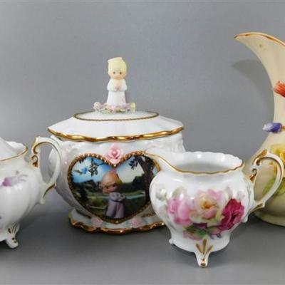 134 Lot of 5- Cream and Sugar with Floral Design Made in Japen 3 1/2 x 4- Arnart Decorative Pitcher 5 in - Serenity Prayer Precious...