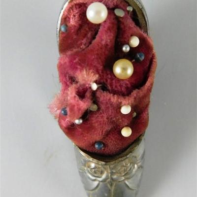 136 Vintage Metal Shoe Pin Cushion. Dorothy Lee Engraved on the Side. Made in Japan 3 x 2