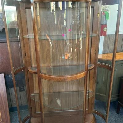 138 Oak Bow Front Curio Cabinet 3 Shelves 69 1/2 x 34 x 15 1/2