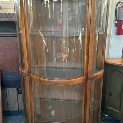 138 Oak Bow Front Curio Cabinet 3 Shelves 69 1/2 x 34 x 15 1/2