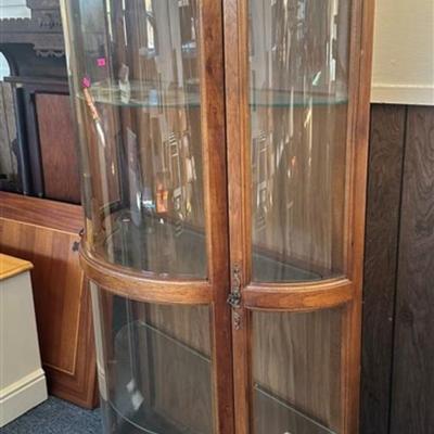 138 Oak Bow Front Curio Cabinet 3 Shelves 69 1/2 x 34 x 15 1/2