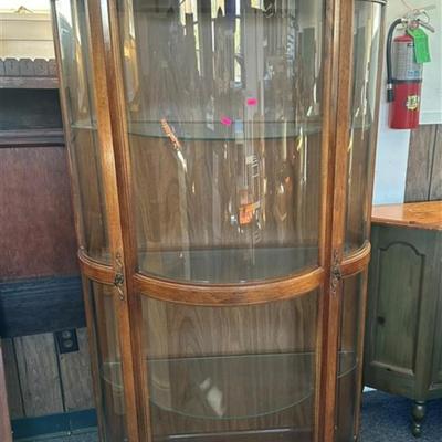 138 Oak Bow Front Curio Cabinet 3 Shelves 69 1/2 x 34 x 15 1/2