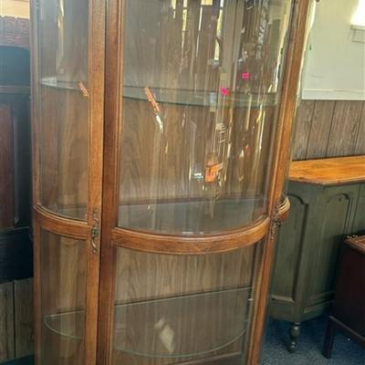 138 Oak Bow Front Curio Cabinet 3 Shelves 69 1/2 x 34 x 15 1/2