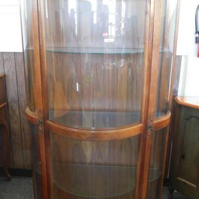 138 Oak Bow Front Curio Cabinet 3 Shelves 69 1/2 x 34 x 15 1/2