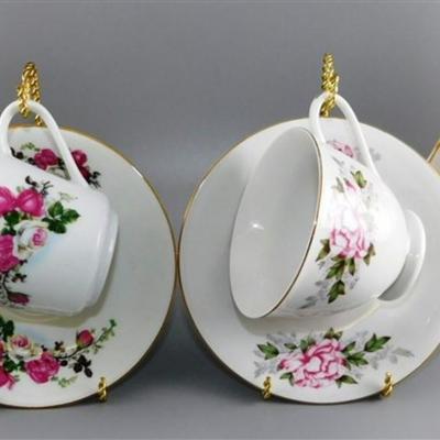140 Lot of 4 Cups and Saucers with Stands- Royal Dover Made in England /Made In China/ Alpine