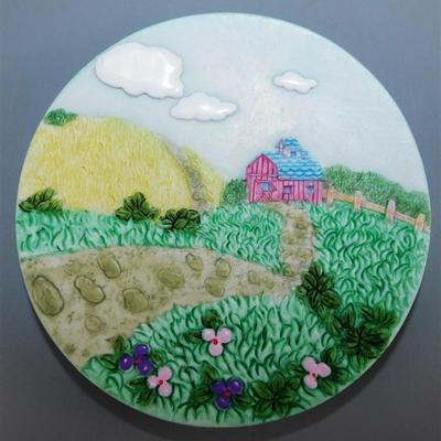 142 Ensco Precious Moments 1997 Mini Tea Set- Apple Barn- 4 in Plate