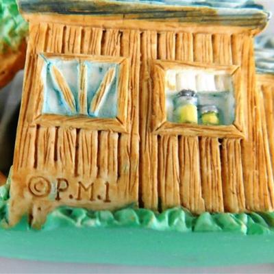142 Ensco Precious Moments 1997 Mini Tea Set- Apple Barn- 4 in Plate