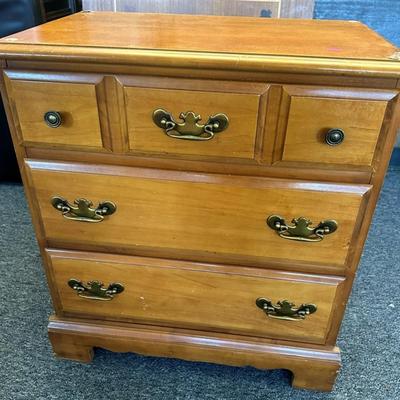 144A Side Table 3 Drawers Brown with Glass on Top 24 x 15 x 26
