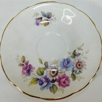 148 Lot of 4 Cups and Saucers with Stands - Royal Albert Old Country Roses/ Royal Stafford / Royal Sutherland Staffordshire /Sango Carlton
