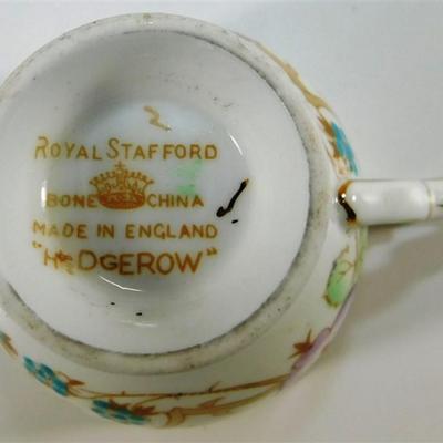 148 Lot of 4 Cups and Saucers with Stands - Royal Albert Old Country Roses/ Royal Stafford / Royal Sutherland Staffordshire /Sango Carlton
