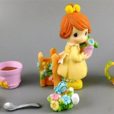 151 Ensco Precious Moments 2000 Mini Tea Set- Garden 4 inch Plate