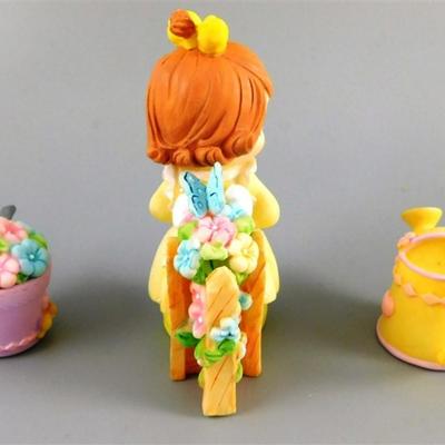 151 Ensco Precious Moments 2000 Mini Tea Set- Garden 4 inch Plate