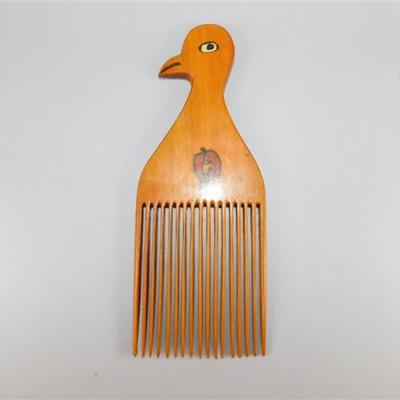157 Vintage Wooden Hair Pick with Bird and Love Painted on Both Sides 8 x 3