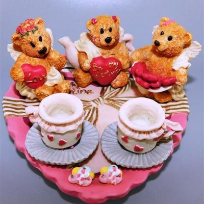 160 Popular Imports 1997 Mini Tea Set - Valentines and Bears 5 1/2 Plate