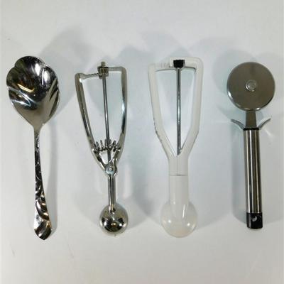 163 Large Kitchen Lot of 13- Whisk / Pizza Cutter/ Wooden Spoon/ Apple Cutter