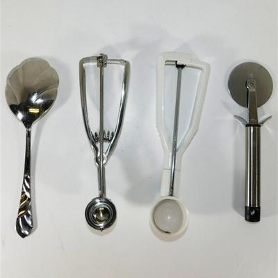 163 Large Kitchen Lot of 13- Whisk / Pizza Cutter/ Wooden Spoon/ Apple Cutter
