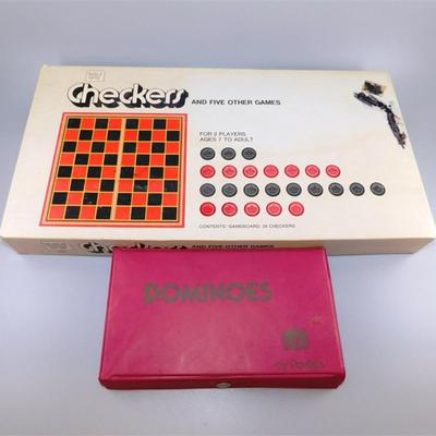 166 Lot of 2 Vintage Games- Pavilion Dominos 1994 / Whitman Checkers 1974