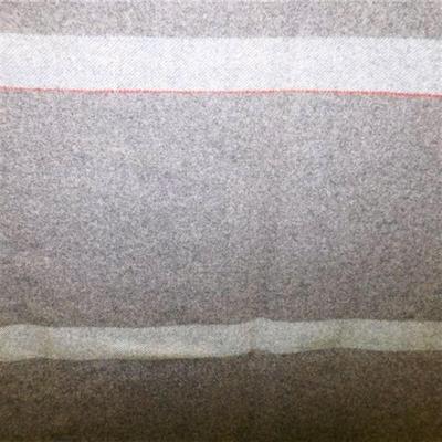 171 Gray Wool Blanket 82 x 54 Made in Australia - Grey with Light Grey Stripe and Red Stitching on Side Has Small Hole