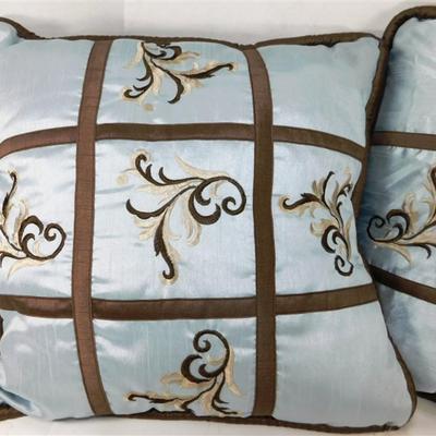 179 Lot of 2 Blue and Brown Floral Decorative Pillow 18 x 18