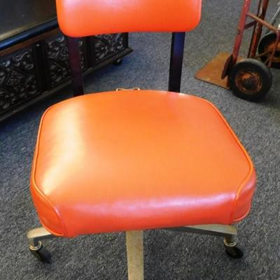 183 Vintage Orange Rolling Chair 17 1/2 x 33