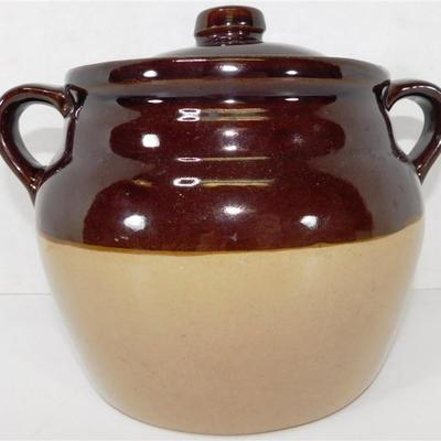 185 Lot of 7 - 4x7 Bean Pot No Markings- Mammoth Bean Pot 6 inch Tall- Vintage Hall Brown Glaze Stoneware 10 Skillets