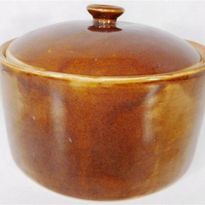 185 Lot of 7 - 4x7 Bean Pot No Markings- Mammoth Bean Pot 6 inch Tall- Vintage Hall Brown Glaze Stoneware 10 Skillets