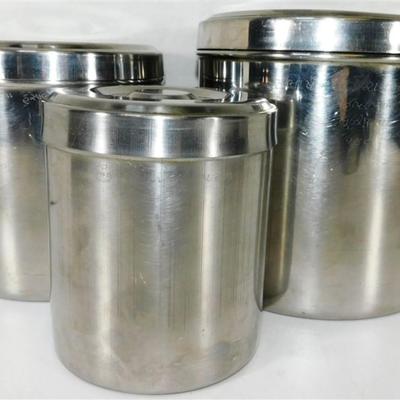 194 Lot of 7 Kitchen Items- Large Stainless Mixing Bowl 12" Vintage Flint Mixer - 4 Stainless Storage Containers