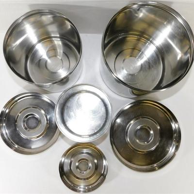 194 Lot of 7 Kitchen Items- Large Stainless Mixing Bowl 12" Vintage Flint Mixer - 4 Stainless Storage Containers