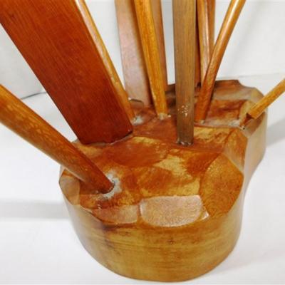 195 10 1/2 Small Wooden Dough Bowl - 7 x 14 Lot of 2 Plaid Coffee Shadow Box Style Pictures- 15" Wooden Sculpture of Lily Pads and...