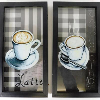 195 10 1/2 Small Wooden Dough Bowl - 7 x 14 Lot of 2 Plaid Coffee Shadow Box Style Pictures- 15" Wooden Sculpture of Lily Pads and...