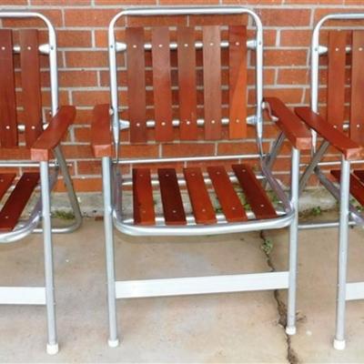 199 Lot of 3 Wood and Metal Lawn Chairs 23 x 33