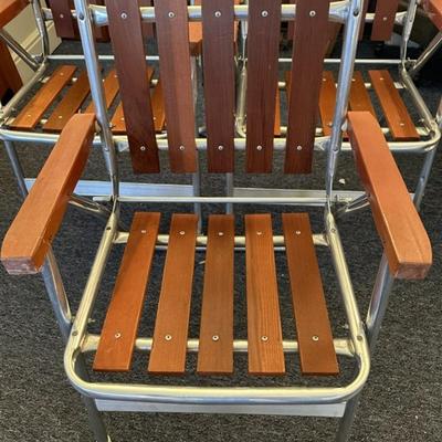 199 Lot of 3 Wood and Metal Lawn Chairs 23 x 33