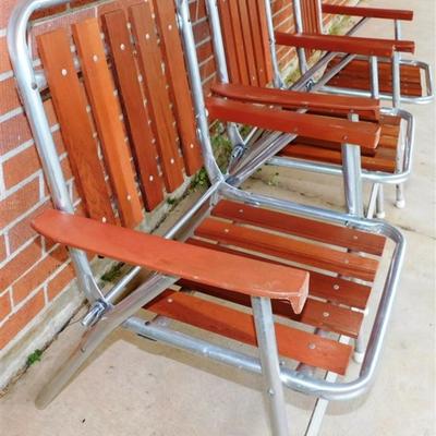 199 Lot of 3 Wood and Metal Lawn Chairs 23 x 33