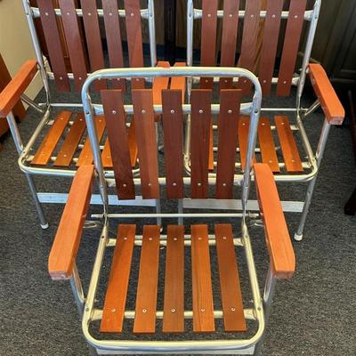 199 Lot of 3 Wood and Metal Lawn Chairs 23 x 33