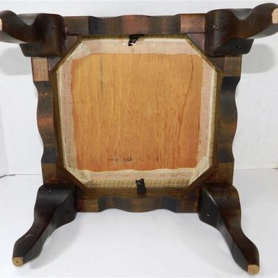 207 Wooden Footstool Floral Needle Point- Initials JS 80 12 1/2 x12 1/2 x 10