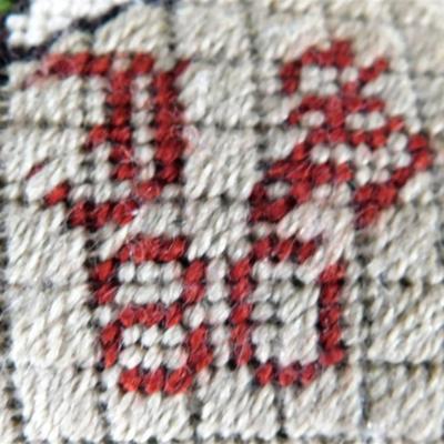 207 Wooden Footstool Floral Needle Point- Initials JS 80 12 1/2 x12 1/2 x 10