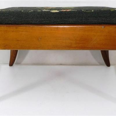 208 Wooden Footstool Flora Needlepoint by Bernhard Ulmann Company 13 1/2 x 10 1/2 x 8
