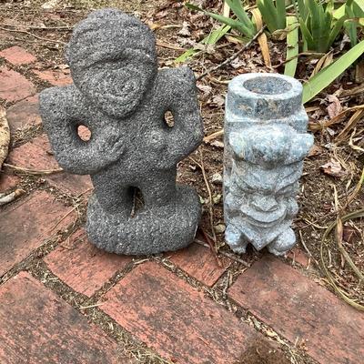 O1315 Chinese Archaic Carved Hardstone Ts'ung & Statue