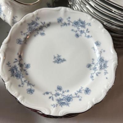 U1086 Large Lot of Johann Haviland Bavaria China Set But Flower with Silver Trim