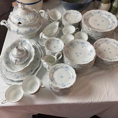 U1086 Large Lot of Johann Haviland Bavaria China Set But Flower with Silver Trim