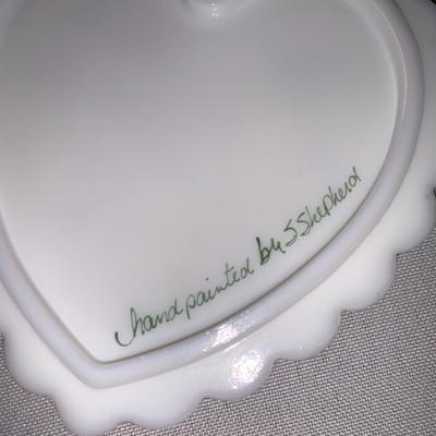 Fenton Hand Painted Heart Trinket Box with Hummingbird
