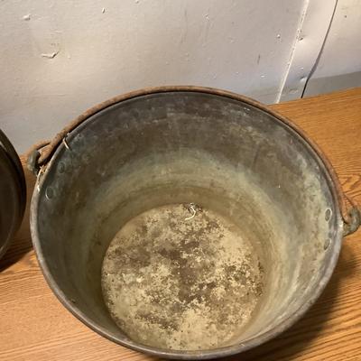W1353 Vintage Brass & Copper Bed Warmer & Bucket