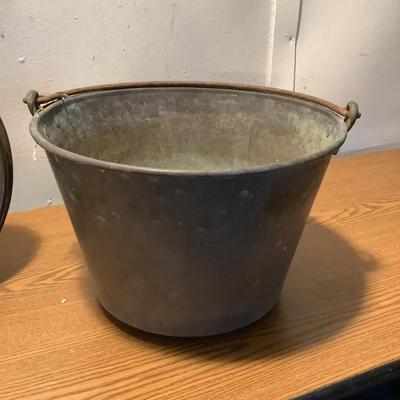 W1353 Vintage Brass & Copper Bed Warmer & Bucket