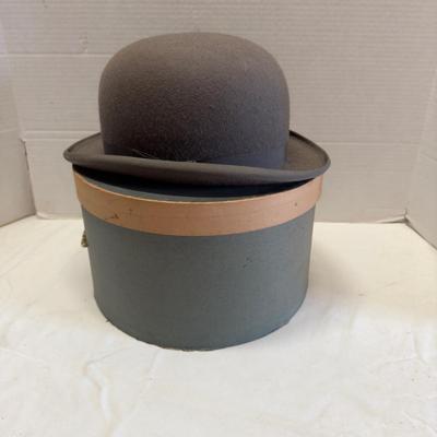 U1245 Vintage Lock & Co. Hatters of London Derby Style Grey Bowler Hat with box