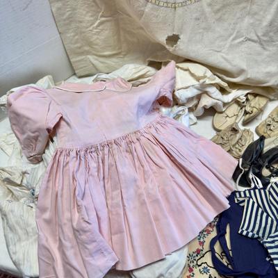 U1250 Antique Baby Clothing Lot with Baby Shoes and Blanket