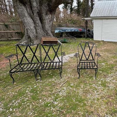 1401 Vintage Woodard Black Iron Loveseat & Chair