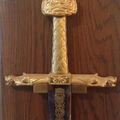 Vintage Replica Sword of Charlemagne with Wooden Display Case