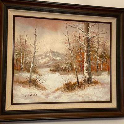 Winter Forest Painting Signed F. Holzer